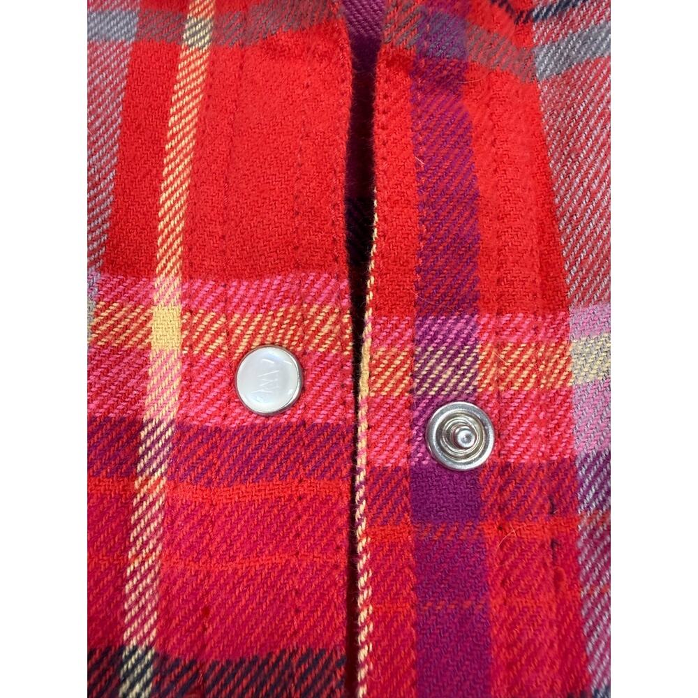 Free People We The Free Western Pearl Snap Plaid Flannel Shirt Red Large Cotton - Picture 6 of 8